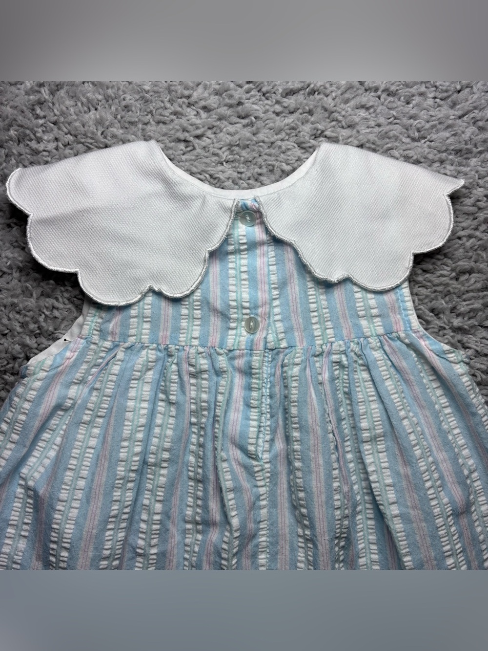 VINTAGE SAMARA Dress Girls 3T 1990s Nautical Sailboats Seersucker Pinstripe Sail - Picture 5 of 6